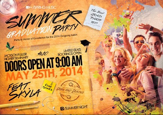 Summer Graduation Spring Break Party Flyer