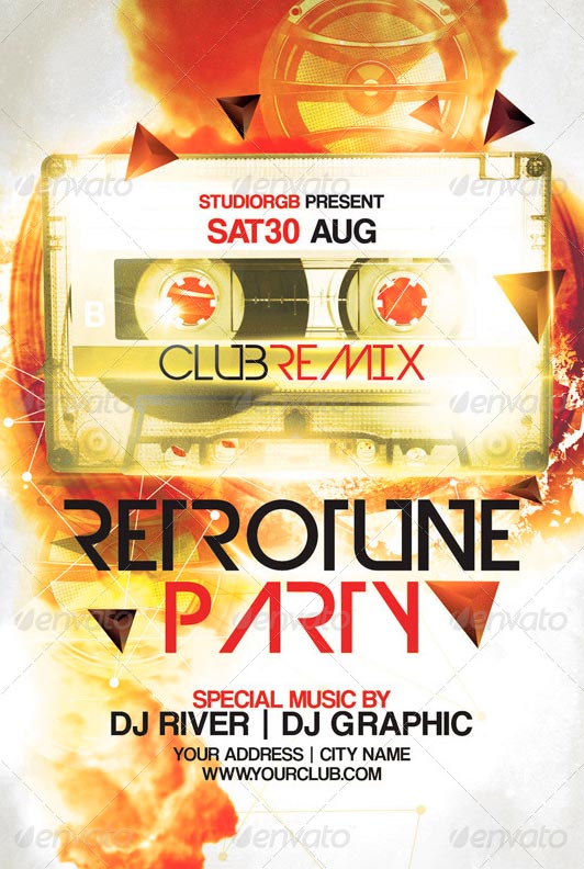 Retro Tune Party Flyer PSD Template