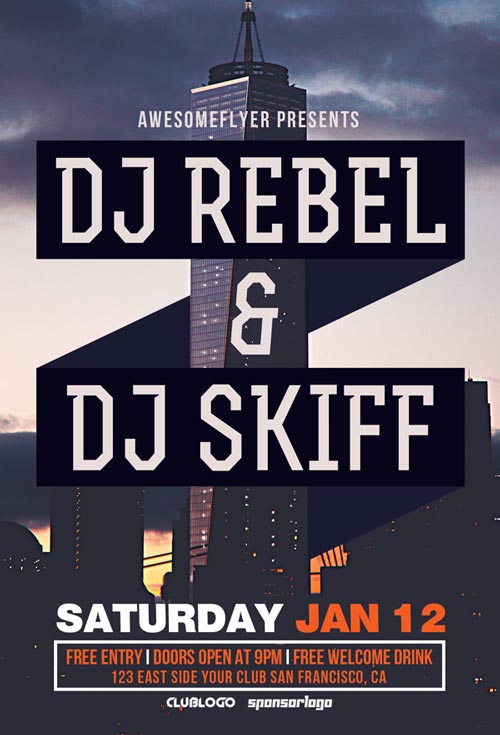 Free Electro DJ Party Flyer PSD Template