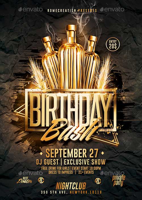 Gold Birthday Bash PSD Flyer Template