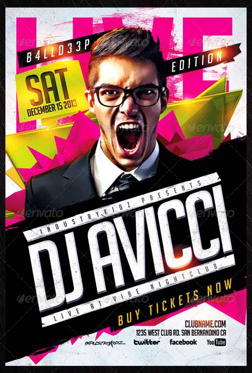 Electro House Music Flyer PSD Template