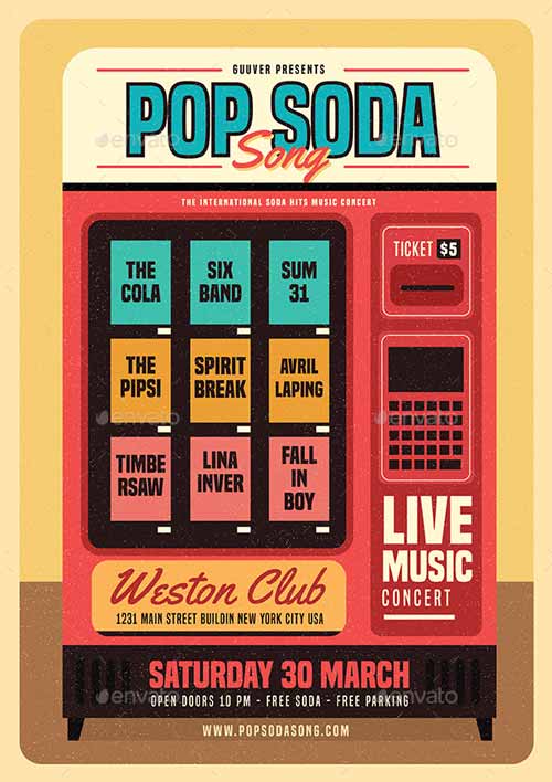 Retro Pop Soda Song Flyer PSD Template