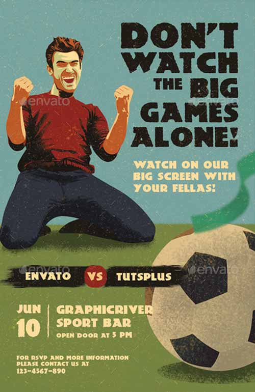 5 in 1 Vintage Flyer and Poster for Live Sport Match