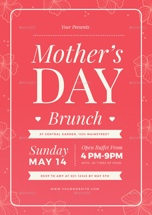 Mothers Day Brunch Illustrator Flyer Template