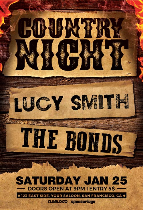 Country Bar Night Flyer Template