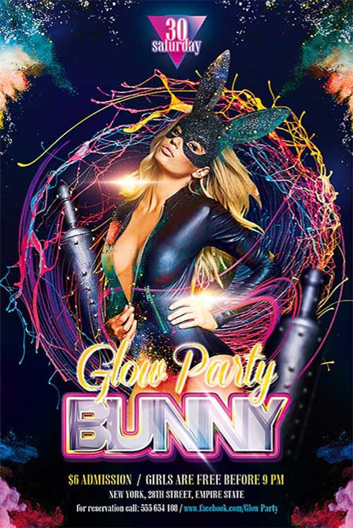 Bunny Glow Party Free Flyer Template
