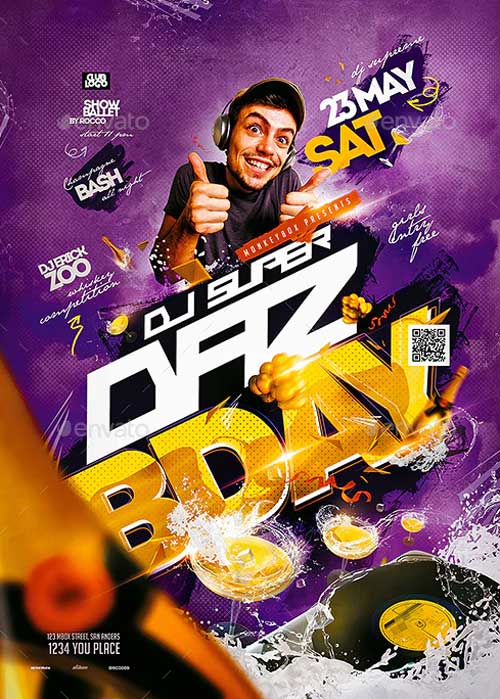 Birthday DJ Party Flyer Template