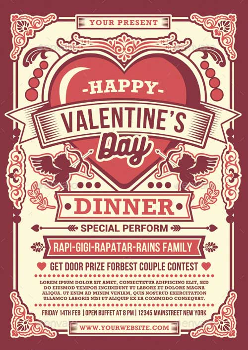 Happy Valentines Day Dinner Flyer Template