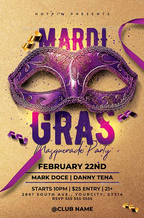 Mardi Gras Party Flyer Template