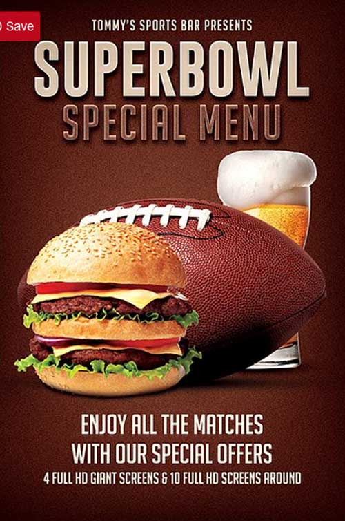 Football Super Bowl Food Menu Flyer Template