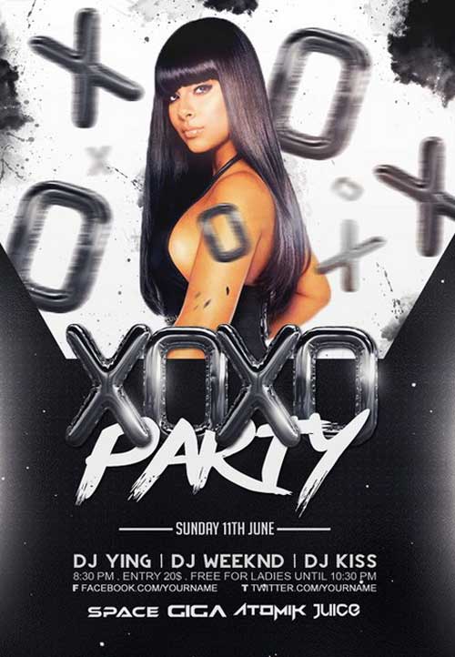 XOXO Party Black And White Flyer Templates