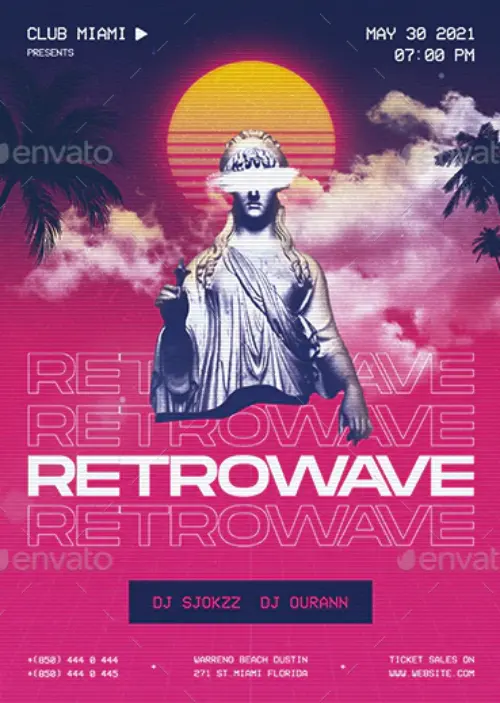 Retrowave Party Flyer PSD Template