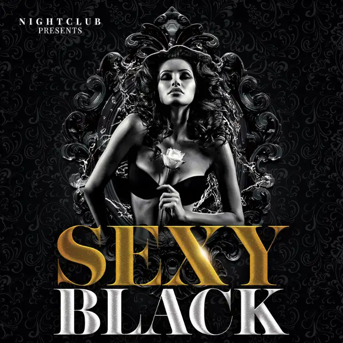 Black and Gold Flyer Template with Model Image in elegant pose