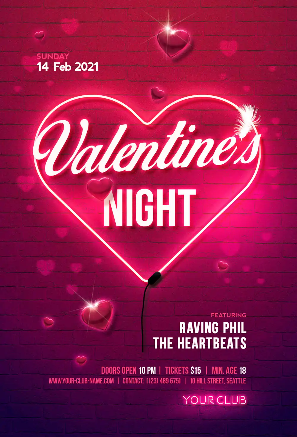 Pink Valentine’s Day Night Flyer Template