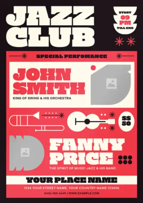 Red & Black Jazz Music Club Flyer Template
