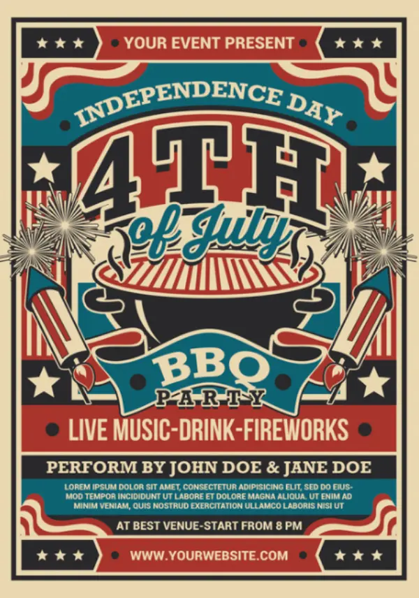 4th of July Celebration BBQ Party Flyer Template