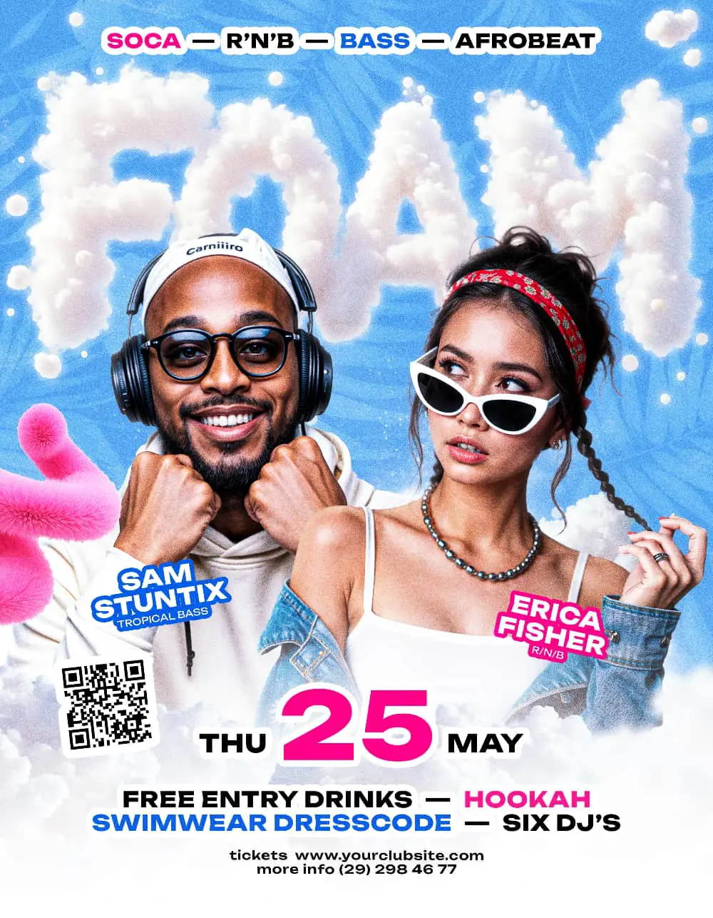 Blue Fancy Foam Party Free Flyer Template